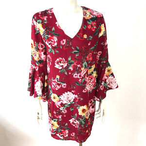 Everly Anthropologie Small Flounce A-Line Mini Dress Floral Print Red MINT